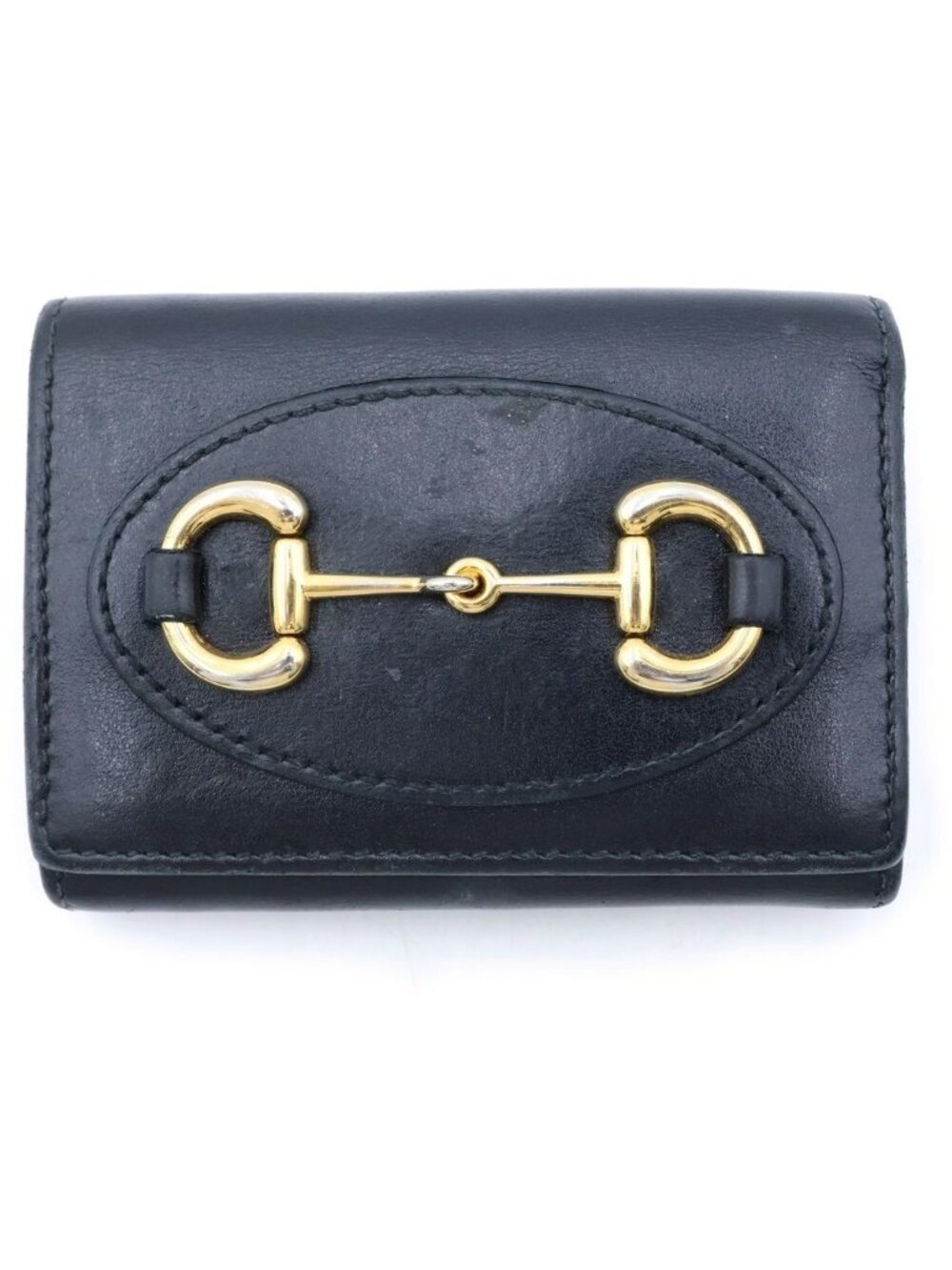 Gucci Horsebit 1955 Mini Wallet Trifold Black Gold